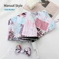 Sky Blue folding umbrella with cute bow and vintage newspaper print pattern - Special Manual Style / Sky Blue