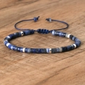 Adjustable dark blue imperial stone beaded bracelet with silver spacer beads and cord - No.42 Sodalite