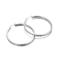 Poliert silberne Edelstahl-Creolen mit funkelndem Mikro-Pavé-Kristallbesatz für Damen - 50mm / Silber
