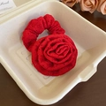Chouchou floral rouge avec rose 3D en coton ajouré pour une coiffure élégante - 63# Chouchou Rose 3D Rouge Broderie Anglaise