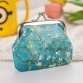 Blue kiss-lock coin purse featuring Van Gogh Almond Blossom oil painting pattern - 3003-4# Van Gogh Almond Blossom