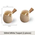 Set of two 500ml white ceramic milk tea pots with heat-resistant hemp rope side handle - 500ml/pc / White Jar Pot Set of 2 / 16.5cmx9cmx10.2cm