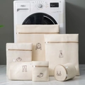 6-piece set of beige laundry mesh bags with brown zippers and laundry icons - Bra Bag 15*17cm / Sandwich Mesh Beige