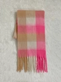 Thick winter rainbow scarf in camel beige and pink plaid with stylish fringe accents - Light Pink