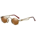 Retro punk small oval metal sunglasses in bronze finish with tea colored lenses - Bronze Brown