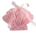 Pink laser-cut shell shaped candy gift box with a delicate matching silk ribbon bow - Pink