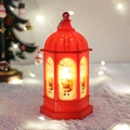 Red Christmas lantern with Santa Claus illustration and warm LED light on cozy background - Hexagonal Red Santa Claus