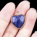 Dark blue heart pendant with gold-plated edging and textured natural stone finish - Blue Aventurine Gold Edging