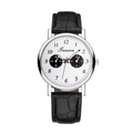 Detail of white quartz watch dial with black sub-dials and crocodile leather strap - White Dial Black Strap Dual Sub-dials