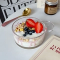 Glasschale im Ins-Stil mit rosa Schleifenmuster und Griff für Müsli und Dessert - 400ml / Schüssel mit Rosa Schleife und Einzelgriff
