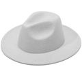 Classic white wool felt jazz hat with a wide brim and fedora crown on white background - Plain Flat Brim Without Rope / White