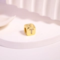 Golden cubic bead pendant with letter T featuring micro-pave cubic zirconia inlay - Letter T / 9mm