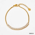 Golden stainless steel box chain bracelet featuring rectangular clear zircon stones - Gold White Zirconia (SBK024)