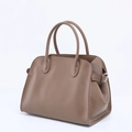 Classic mocha brown genuine leather tote bag with side buckles and rolled handles - Small (32x19x26cm) With Strap / Khaki Grey