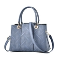 Dusty blue embossed tote bag for women with gold hardware and adjustable strap - Blue