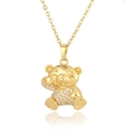 Golden copper bear pendant necklace with sparkling micro-paved zircons and chain - D939 Smiling Bear With Closed Eyes