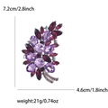 Elegant purple crystal tree brooch with silver stems, 7.2x4.6cm size dimensions - Purple