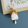 Portachiavi gatto all'uncinetto fatto a mano giallo e bianco con chiusura dorata - Gatto Marrone e Bianco