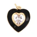 Golden heart pendant with black enamel finish and central heart-shaped clear crystal - Black Heart