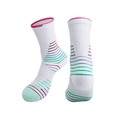 White basketball socks with pink, purple, and green stripes on a thick towel bottom - Kids One Size / White/Rose Red