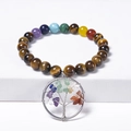 Detail of tiger eye beads and Tree of Life charm on a chakra stone stretch bracelet - Tiger Eye Bracelet