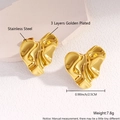 Golden heart-shaped crumpled texture stainless steel earrings with 3-layer plating - Crinkled Heart EK01-4
