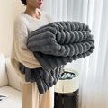 Dark grey plush rabbit fur blanket with striped texture for cozy nap time - Rabbit Plush Dark Grey
