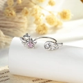 Silver angel wing and star ear cuff with pink gemstone set on white platform - Single Piece / Pink (A1056-2#)