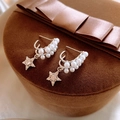 Elegantes pendientes de aro en C con perlas y colgante de estrella con circonitas - Colgante de Estrella de Perla Plateada (Pin de Plata 2#)