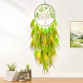 Green and yellow dreamcatcher with Tree of Life crystal stones and feathers wall decor - Green Lemon