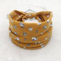 Bohemian mustard yellow wide headband with blue floral print and elastic cotton texture - 97-Mustard Floral