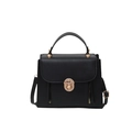 Minimalist black faux leather shoulder bag with golden twist lock and side zipper detail - Black