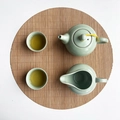 Bamboo tea mat set with light green celadon teapot and cups for Kung Fu ceremony - Carbonized Round 30cm
