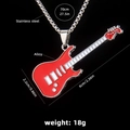 Minimalist stainless steel necklace featuring a vibrant red guitar enamel pendant - Guitar No.3 + 70cm Steel Chain