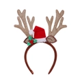 Kerst hoofdband met gouden glitter rendiergewei en een mini rode pluche kerstman muts - Gouden Gewei & Kerstmuts Hoofdband