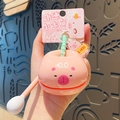 Pink bear themed zen fish fidget toy keychain set with wooden mallet and +100 charm - Merit Wooden Fish Keychain - Beauty +100