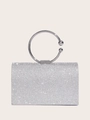 Elegante pochette da sera argento con strass scintillanti e manico tondo in metallo - 17.5*19.5*7CM / Argento