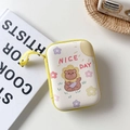 Detail of a yellow cartoon fruit pouch showing its zipper and 'NICE DAY' print - Yellow Lion Bear