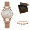 Rose gold starry watch set with roman numerals, infinity diamond bracelet and gift box - Watch+Bracelet+Box / Rose Gold