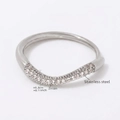 Silver stainless steel wave ring with cubic zirconia inlay, size 7, weight 1.2g - US 7 / Silver/White Zirconia
