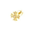 Lace cross screw stud earring in gold finish with sparkling zircon stones for pierced ears - Gold (A858-Single)