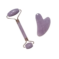Purple crystal face roller and heart-shaped gua sha set with rose gold metal accents - Marbled Purple (Roller And Heart Scraper)