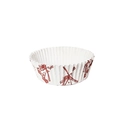 Close-up of white paper cupcake liners with red windmill print and pleated edges - Windmill Round Laminated Liner