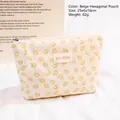 Beige hexagonal cosmetic bag with delicate white lace and yellow floral pattern - Beige Hexagonal Bag