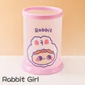 Portalápices rosa de dibujo animado de conejo, organizador de escritorio cilíndrico plegable - Chica Conejo