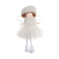 Simpatica bambola angelo di Natale bianca in peluche con gonna in garza e ali argento - Bianco