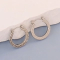 Silver stainless steel hoop earrings featuring classic Greek meander pattern engraving - Silver Style K7-20