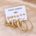 Lot de 6 paires de boucles d'oreilles dorées géométriques en C avec perles et créoles - Ensemble Coeur Spirale Doré (Z51)