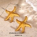 Golden starfish stud earrings in stainless steel with textured finish and 3.5cm size - Starfish Smooth Style (1600)