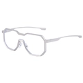 Steampunk style irregular silver metal sunglasses with geometric octagonal large frame - Matte Silver Anti-Blue Light
